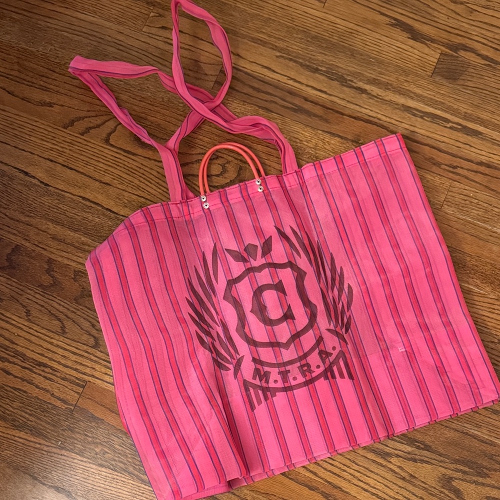 Large Consuela Mesh Pink Stripe Market/Beach Tote Bag